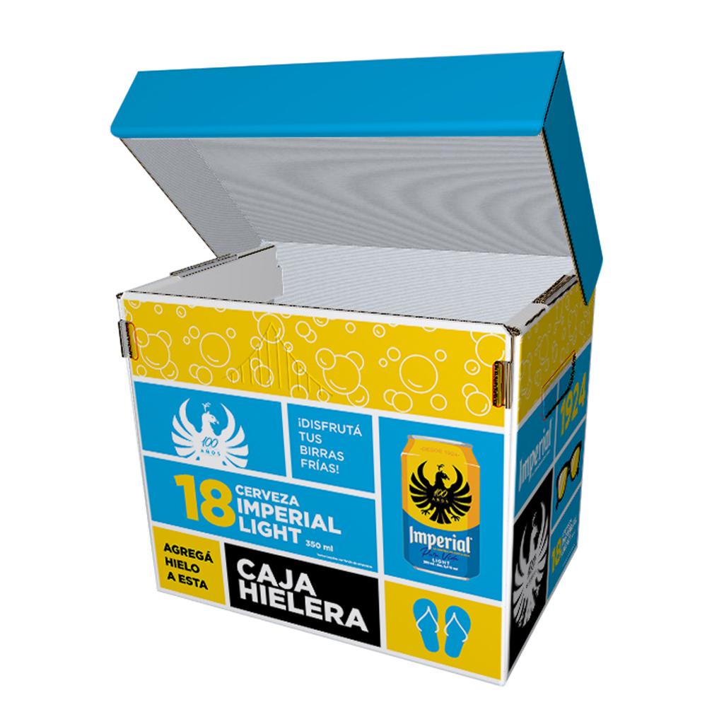 Imperial Cerveza Light | Pack 18 Latas de 350 ml + Hielera de Cartón
