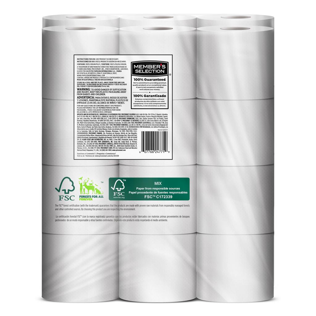 Member's Selection Papel Higiénico Suave y Resistente | 24 Rollos de 340 Hojas
