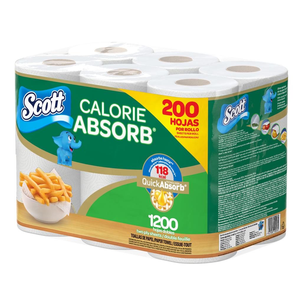 Scott Papel Toalla Absorbente | 6 Rollos de 200 Hojas