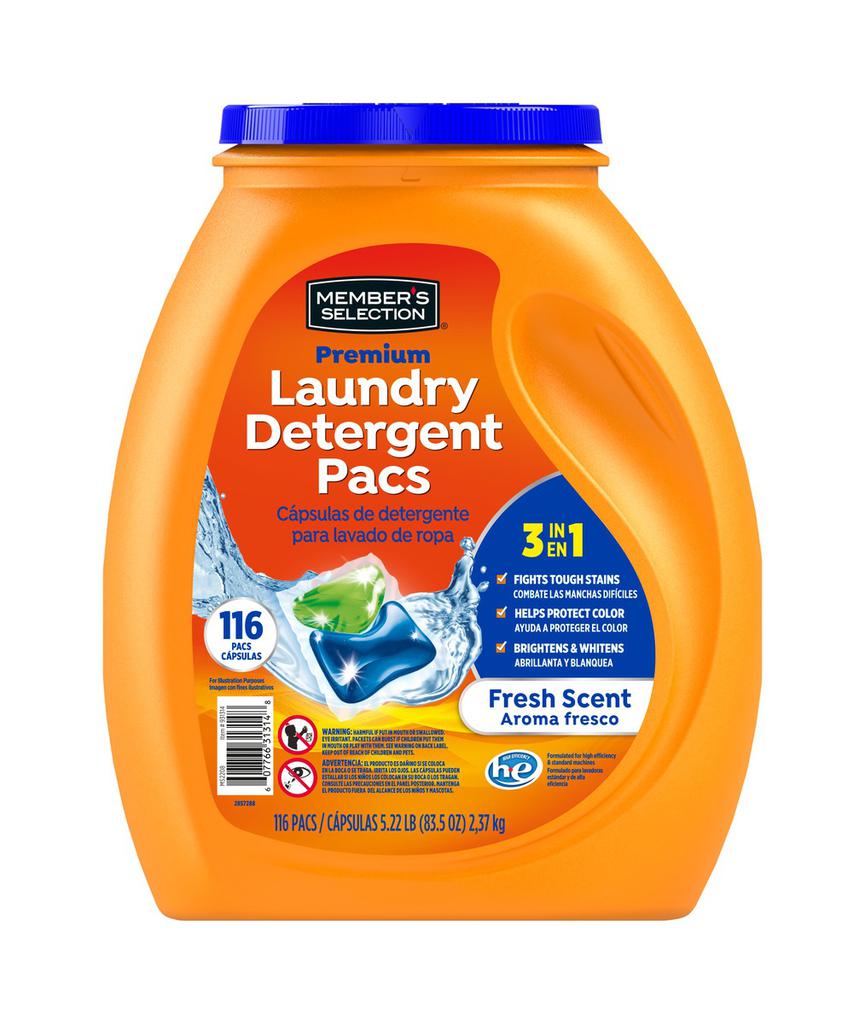 Member's Selection Detergente en Cápsulas para Ropa | 116 Cargas | 2.46 L (83.5 oz)