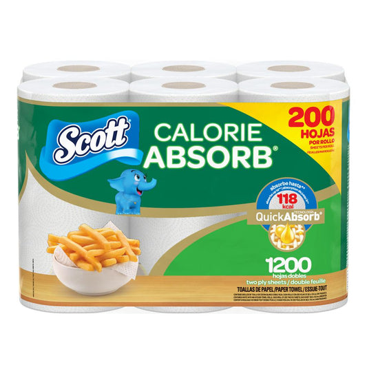 Scott Papel Toalla Absorbente | 6 Rollos de 200 Hojas