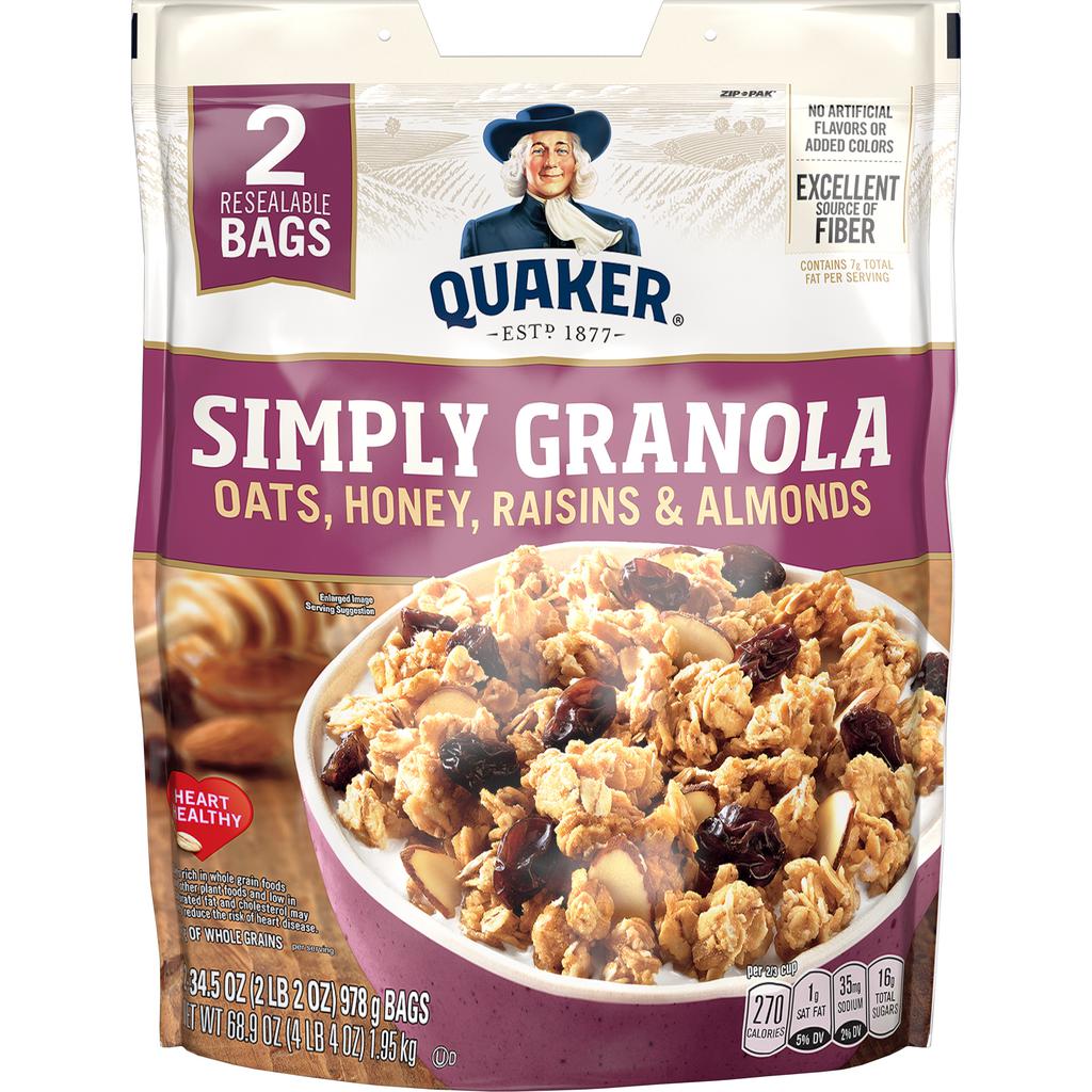 Quaker Simply Granola Avena, Miel, Pasas y Almendras | 2 Unidades de 978 g (34.5 oz)
