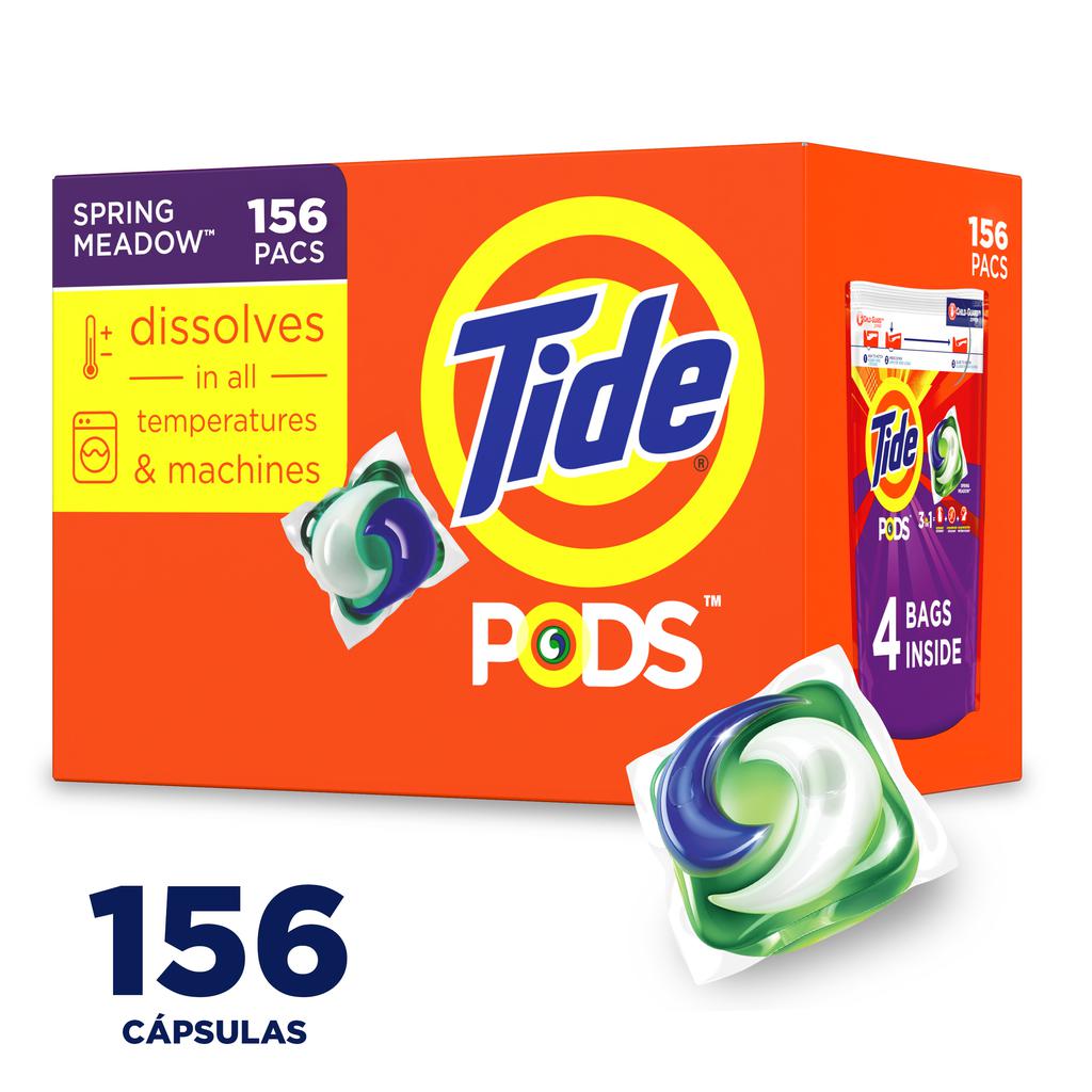 Tide Detergente en Pods Spring Meadow | 156 Cápsulas | 4.02 L (136 oz) | 10X Poder de Limpieza