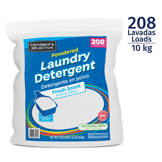 Member's Selection Detergente en Polvo Biodegradable para Ropa | 10 kg (22 lb) | 208 Lavadas